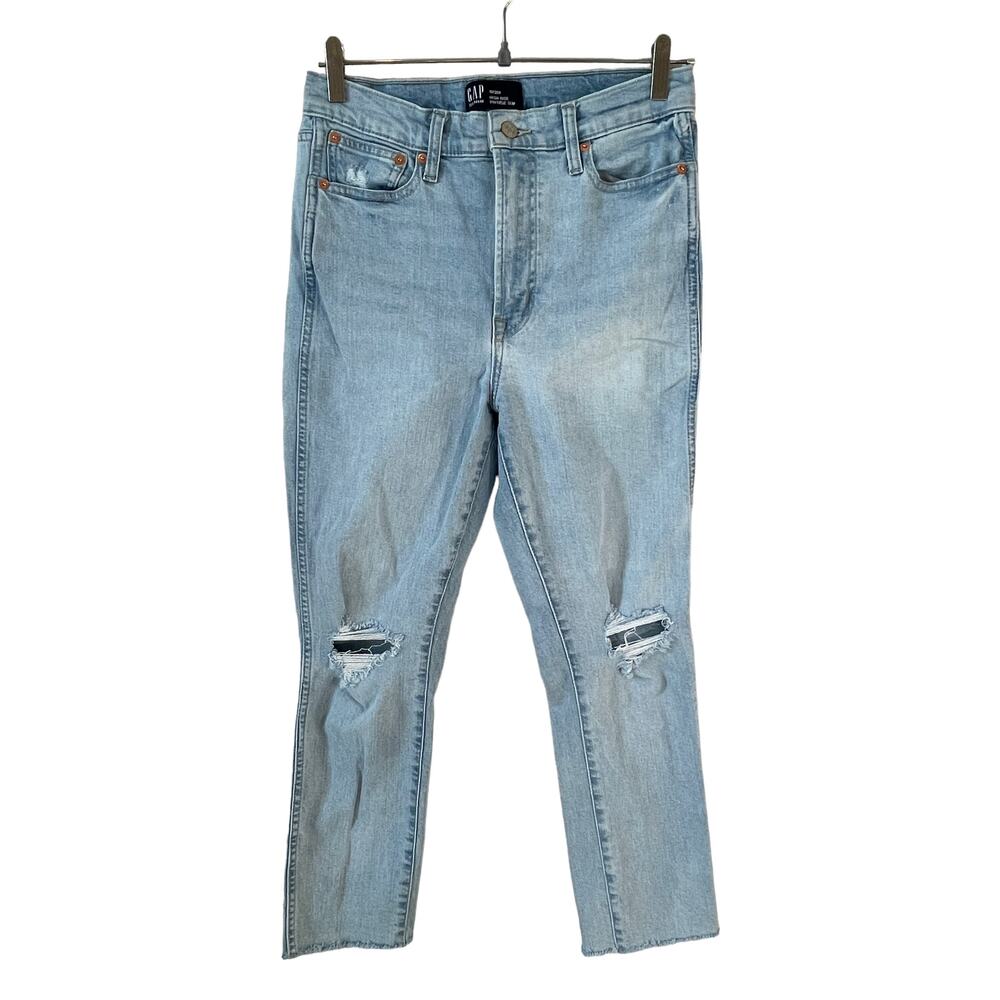 GAP Women's High Rise Vintage Slim Distressed Jeans Light Wash 10 / 30R Casual